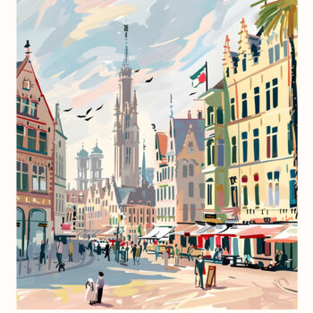 Digital Arts με τίτλο "Bruges, Belgium: Pa…" από 春宇 关, Αυθεντικά έργα τέχνης, Εικόνα που δημιουργήθηκε με AI Τοποθετήθηκε στ…