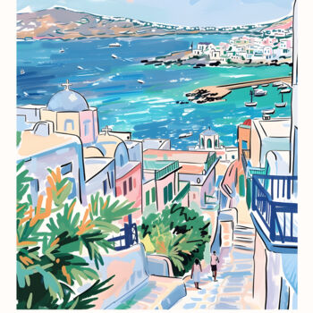 数字艺术 标题为“Rodi, Greece: Coast…” 由春宇 关, 原创艺术品, AI生成的图像 安装在纸板上