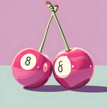 제목이 "Cherry Pool Balls:…"인 디지털 아트 春宇 关로, 원작, AI 생성 이미지 판지에 장착됨