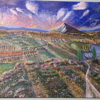 Painting titled "Campagne française" by Angel Rey, Original Artwork, Acrylic Mounted on Wood Stretcher frame
