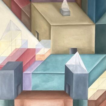 Painting titled "Un posto" by Linedot, Original Artwork, Oil Mounted on Wood Stretcher frame