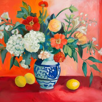 数字艺术 标题为“Vibrant Floral Stil…” 由春宇 关, 原创艺术品, AI生成的图像 安装在纸板上