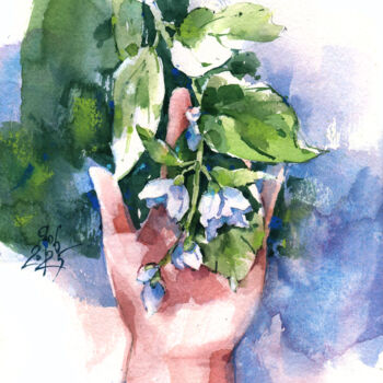 Pittura intitolato "Jasmine. Nature's S…" da Ksenia Selianko, Opera d'arte originale, Acquarello