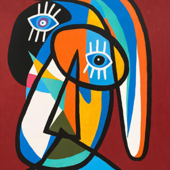 Malerei mit dem Titel "Retrato en fondo ro…" von Enrique Pichardo, Original-Kunstwerk, Acryl