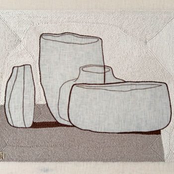 Sztuka tkaniny zatytułowany „Vase Composition XV…” autorstwa Milena Paladino, Oryginalna praca, Haft