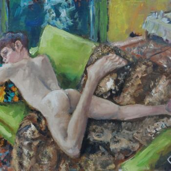 Pintura titulada "Lying on sofa" por Giorgos Nicolaou (Gncl), Obra de arte original, Oleo