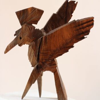 Sculpture titled "Z cyklu Ptaszki bes…" by Alex Johanson, Original Artwork, Wood