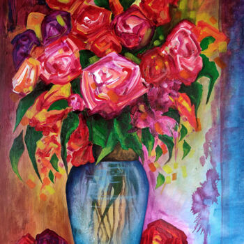 Painting titled "Floral Fantasy... V…" by Carlos Paredes Colin, Original Artwork, Acrylic