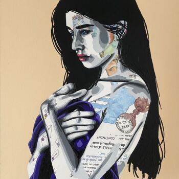Collages titled "Paloma" by Annabelle Amory, Original Artwork, Acrylic Mounted on Wood Stretcher frame