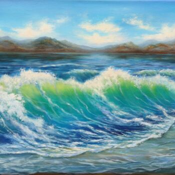 제목이 "Blue sea waves"인 미술작품 Ludmilla Ukrow로, 원작, 기름 나무 들것 프레임에 장착됨