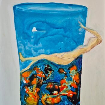 Peinture intitulée "Ligne de flottaison" par Cegede, Œuvre d'art originale, Encre