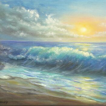 Malarstwo zatytułowany „Moody sunset” autorstwa Ludmilla Ukrow, Oryginalna praca, Olej Zamontowany na Drewniana rama noszy