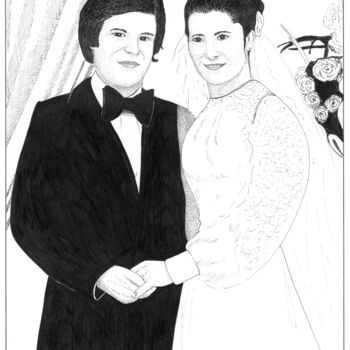 Drawing titled "Les vieux mariés" by Pascal Tavarner, Original Artwork, Ink