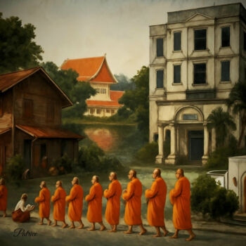 Prenten & gravures getiteld "Alms Walk at Dawn" door Patrick John Bennett (Patrice), Origineel Kunstwerk, Digitale fotografie
