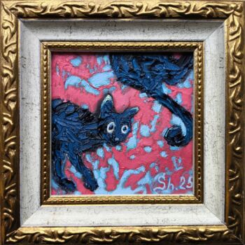 제목이 "Black Cat Original…"인 미술작품 Svetlana Sindere로, 원작, 기름 판지에 장착됨