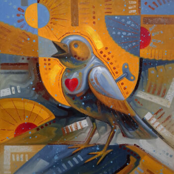 Malerei mit dem Titel "The bird sings" von Serhii Voichenko, Original-Kunstwerk, Öl