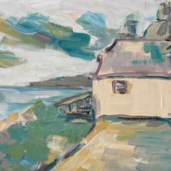 Ζωγραφική με τίτλο "Yellow house by sea." από Victoria General, Αυθεντικά έργα τέχνης, Ακρυλικό Τοποθετήθηκε στο Άλλος άκαμπ…