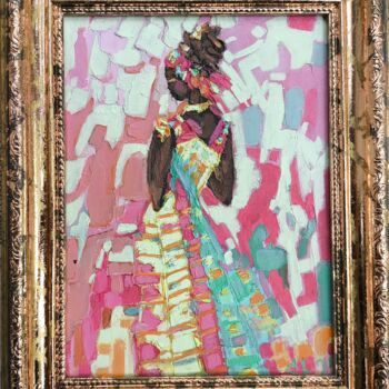 제목이 "Black Woman Portrai…"인 미술작품 Svetlana Sindere로, 원작, 기름 판지에 장착됨