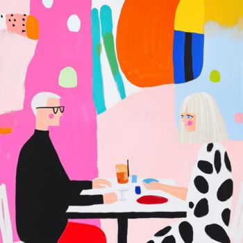 Digital Arts titled "Colorful Café Encou…" by Sasha Robinson, Original Artwork, Digital Painting