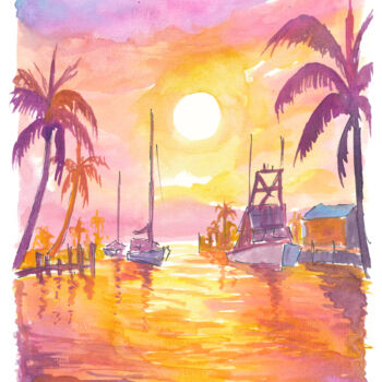Schilderij getiteld "Islamorada Marina w…" door Artshop77, Origineel Kunstwerk, Aquarel