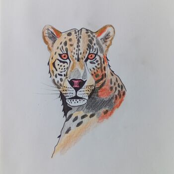 Ζωγραφική με τίτλο "Leopard #02" από Hatice Diker, Αυθεντικά έργα τέχνης, Κοντέ