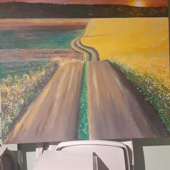 Painting titled "Campagne française…" by Angel Rey, Original Artwork, Acrylic Mounted on Wood Stretcher frame