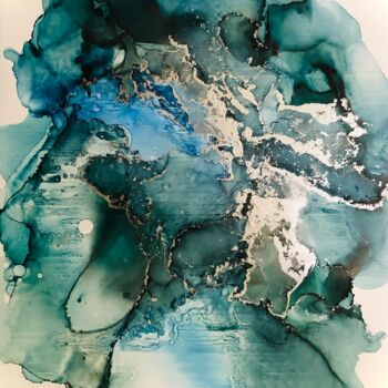 Peinture intitulée "Deep Teal & Ocean B…" par Violeta Allaberdieva, Œuvre d'art originale, Encre