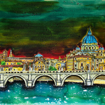 Painting titled "Roma e il Tevere" by Sergio Lanna (Sir Joe), Original Artwork, Acrylic Mounted on Plexiglass