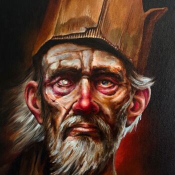 「Fallen King」というタイトルの絵画 Pavel Zubkovによって, オリジナルのアートワーク, オイル ウッドストレッチャーフレームにマウント
