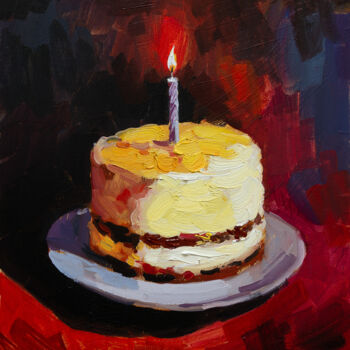 绘画 标题为“Cake with a Candle” 由Serhii Zavadenko, 原创艺术品, 油