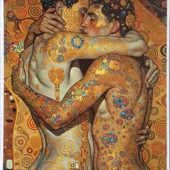 印花与版画 标题为“Lover boys, gold pl…” 由Erik Hils, 原创艺术品, 光刻技术