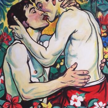 Painting titled "two men in love, tr…" by Erik Hils, Original Artwork, Acrylic