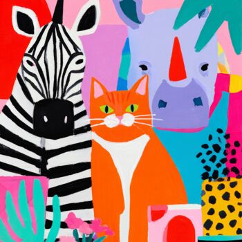 数字艺术 标题为“Selfie: Cat, Lion,…” 由Sasha Robinson, 原创艺术品, 数字油画
