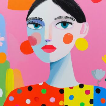 Digital Arts titled "Polka Dot Woman Por…" by Sasha Robinson, Original Artwork, Digital Painting