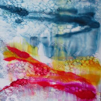 Peinture intitulée "osmose multicolore 1" par Clau Redier-Clément, Œuvre d'art originale, Encre Monté sur Châssis en bois
