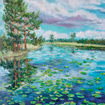 Peinture intitulée "The Still Valley" par Askar Abuov, Œuvre d'art originale, Huile