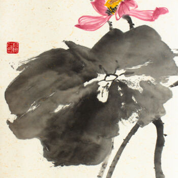 Painting titled "Pink lotus" by Kseniia Dueva, Original Artwork, Ink
