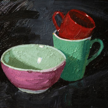 Malerei mit dem Titel "Ceramic Trio" von Serhii Zavadenko, Original-Kunstwerk, Öl