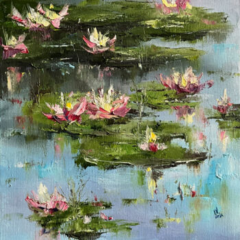 Pintura intitulada "Water lilies" por Volodymyr Nezdiimynoha, Obras de arte originais, Óleo Montado em Armação em madeira