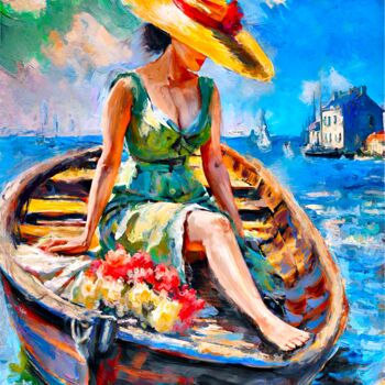 数字艺术 标题为“Lady in Boat” 由Doron B, 原创艺术品, 数字油画 安装在铝上
