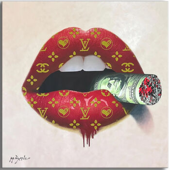 Painting titled "Smoking Billions" by Dr8love, Original Artwork, Oil Mounted on Wood Stretcher frame