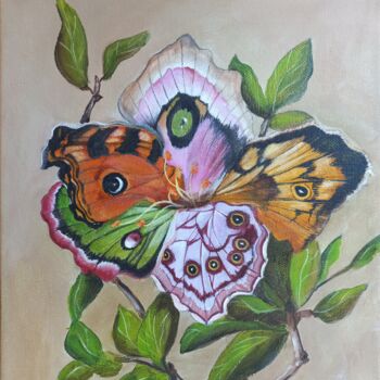 "Fleurs aux ailes de…" başlıklı Tablo Caroline Lochon tarafından, Orijinal sanat, Akrilik Ahşap Sedye çerçevesi üzerine mont…