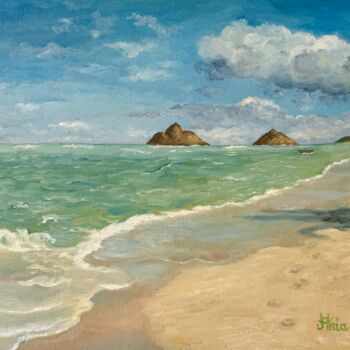 Malarstwo zatytułowany „TWIN PEAKS OF KAILU…” autorstwa Ania Modzelewski, Oryginalna praca, Olej Zamontowany na Drewniana ra…