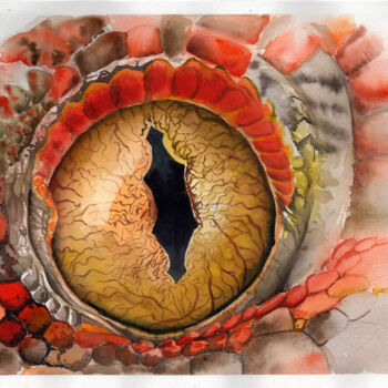 Pintura intitulada "Lizard eye" por Delhar Despana, Obras de arte originais, Aquarela