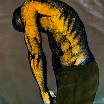 Painting titled "The Weight From Wit…" by Pelumi Fasasi, Original Artwork, Oil Mounted on Wood Stretcher frame