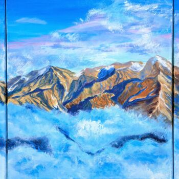 Painting titled "Above the Clouds. T…" by Julia Albert, Original Artwork, Acrylic Mounted on Wood Stretcher frame
