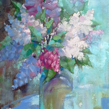 Картина под названием "The first lilac" - Uladzimir Skryhanau, Подлинное произведение искусства, Масло Установлен на Деревян…