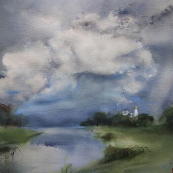Painting titled "Stormy Sky - waterc…" by Mkate, Original Artwork, Watercolor