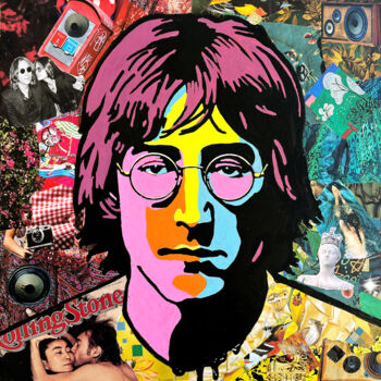 Collages intitulée "John Lennon" par Denis Mikhaylov, Œuvre d'art originale, Acrylique