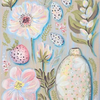 Картина под названием "Naive miniature flo…" - Elaina Arty, Подлинное произведение искусства, Акрил Установлен на Деревянная…